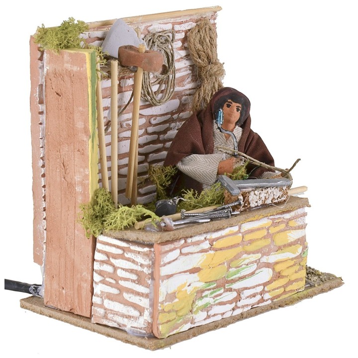 Falegname con trapano in movimento per presepe 10 cm