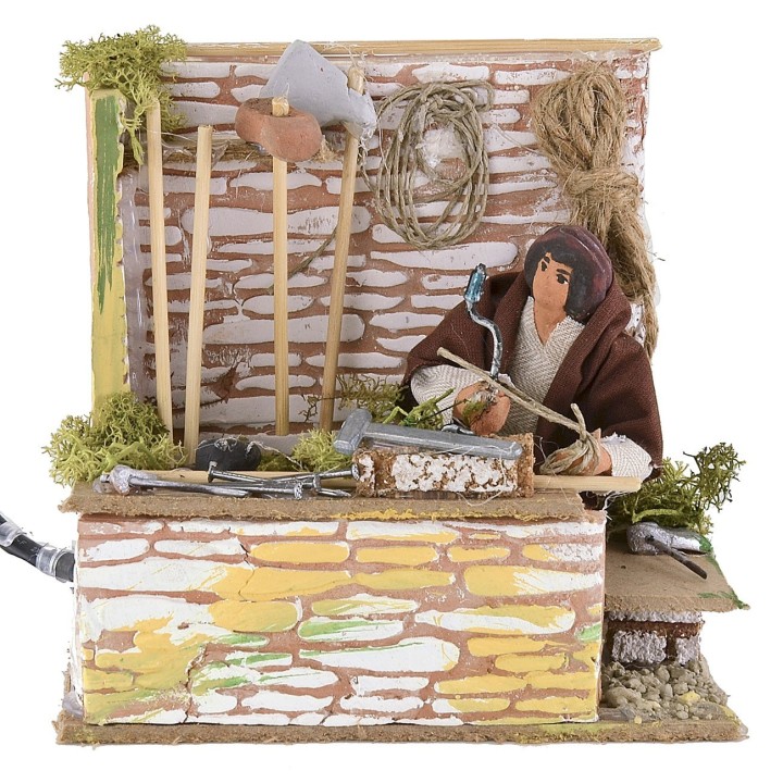 Falegname con trapano in movimento per presepe 10 cm