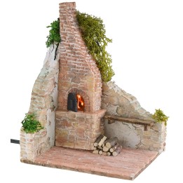 Ruina estucada con horno funcional para belén de 15x12x20 cm h