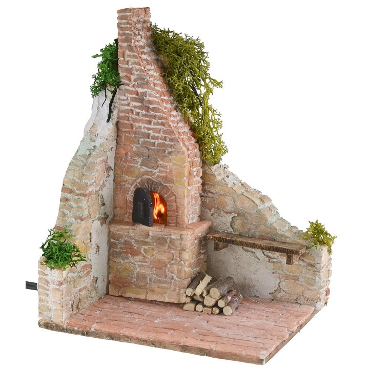 Stuccoed ruin with working oven for nativity scene 15x12x20 cm h