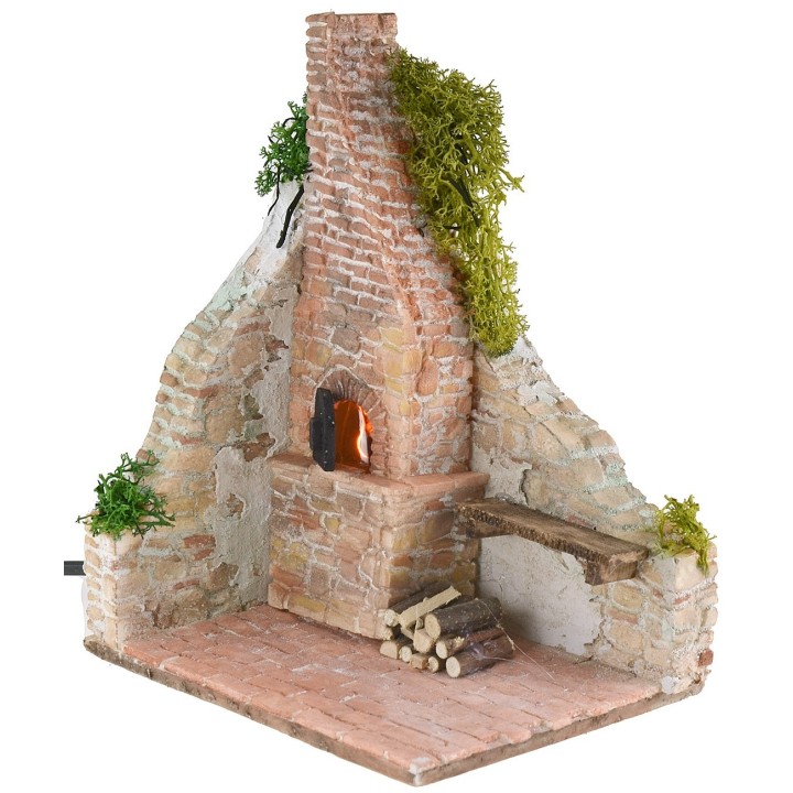 Stuccoed ruin with working oven for nativity scene 15x12x20 cm h