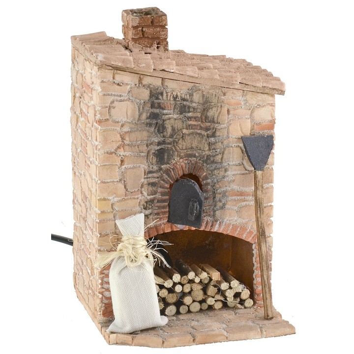 Forno stuccato con camino funzionante per presepe cm 10x10x17 h