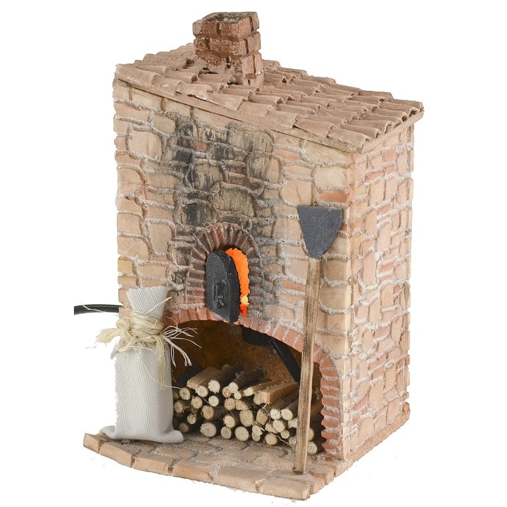 Horno estucado con chimenea funcional para belén de 10x10x17 cm
