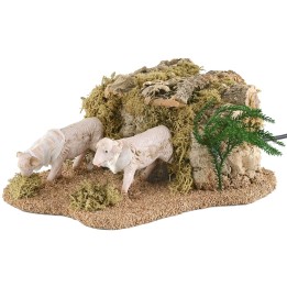 Dos ovejas en movimiento para estatuas de 14-15 cm que comen