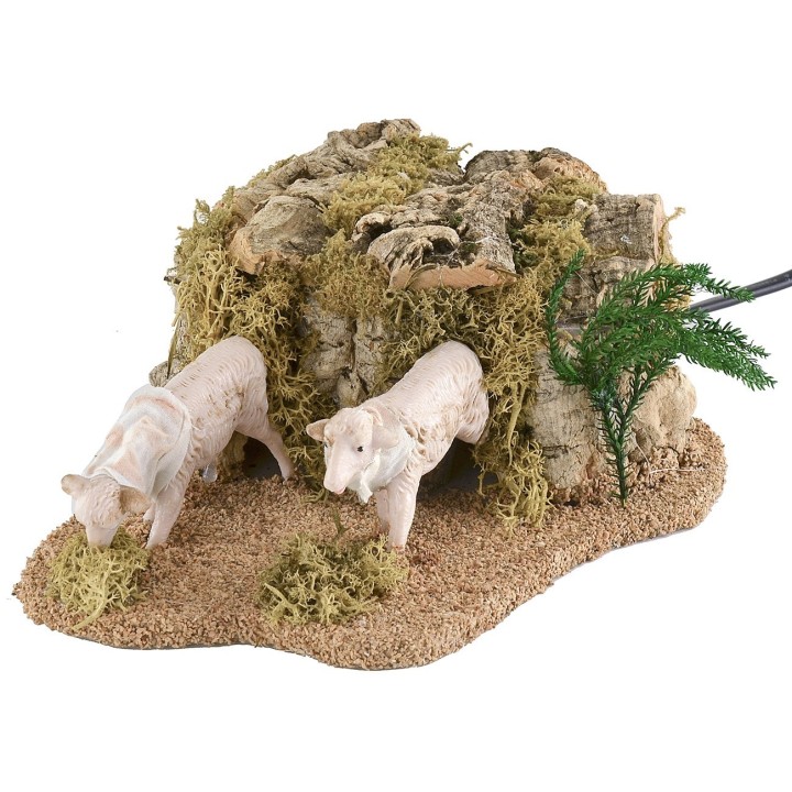 Due pecore in movimento per statue da cm 14-15 che mangiano