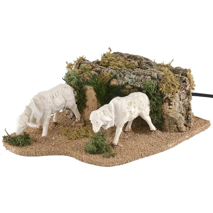 Pair of moving sheep for statues 20-24 cm grazing on grass
