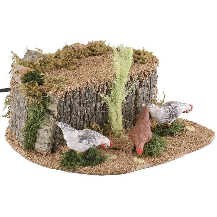 Three hens pecking in motion for statues measuring 20 to 30 cm