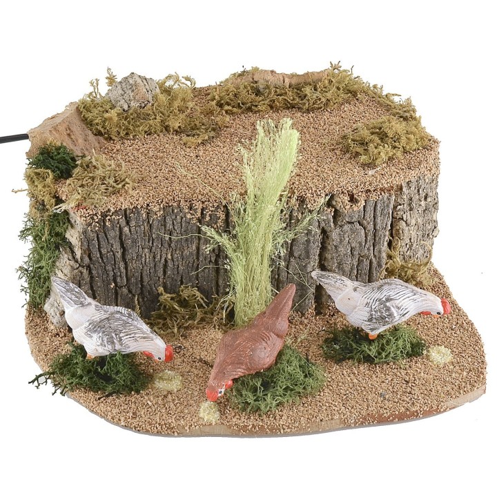 Tres gallinas picoteando en movimiento para estatuas de 20 a 30
