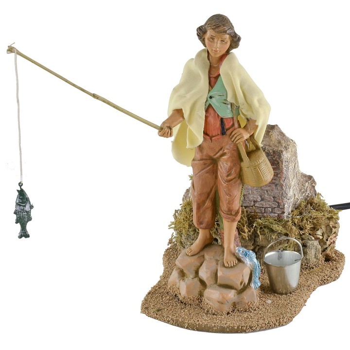 Pescador sobre la roca en movimiento 19 cm Fontanini