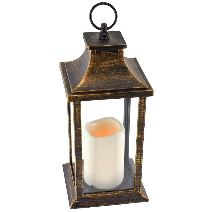 Black gold-effect lantern with battery-powered candle 14x14x35