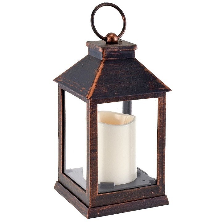 Black copper effect lantern with battery-powered candle