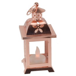 Lanterna in rame con candela a batterie cm 7x7x17 h