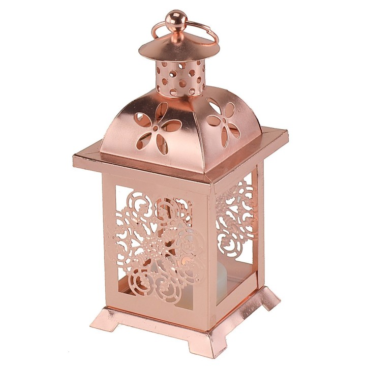 Linterna de cobre con vela a pilas de 7x7x17 cm h