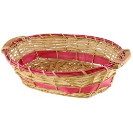Oval light wicker basket with red decoration 51x41x13 cm h