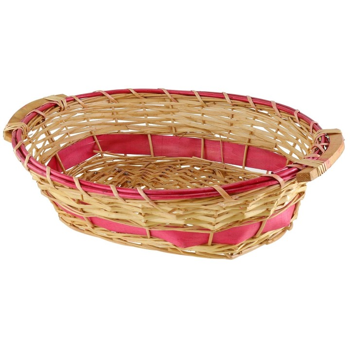 Cesta ovalada de mimbre claro con decoración roja de 51x41x13