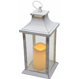 Lanterna bianca invecchiata con candela a batterie cm 14x14x35 h