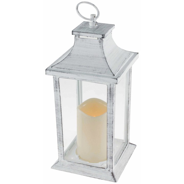 Lanterna bianca invecchiata con candela a batterie cm 14x14x35 h