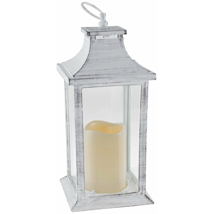 Lanterna bianca invecchiata con candela a batterie cm 14x14x35 h