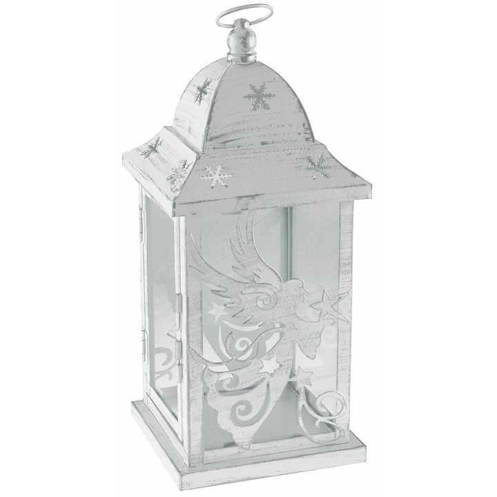 Lanterna in metallo bianco antichizzato con angelo cm 14x14x36 h
