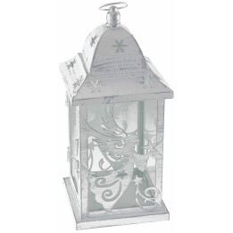 Lanterna in metallo bianco antichizzato con angelo cm 14x14x36 h