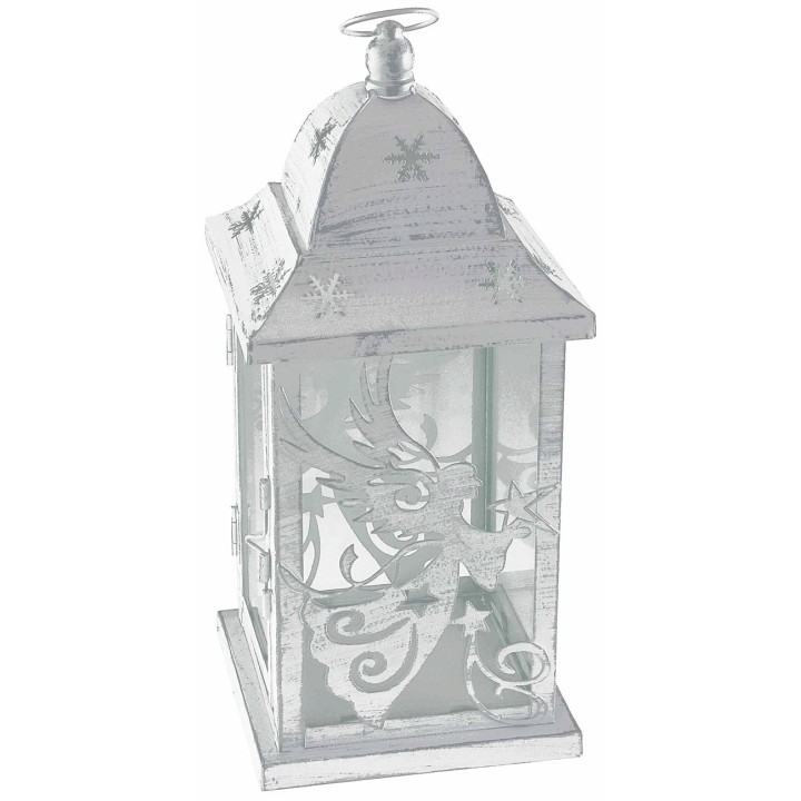 Farol de metal blanco envejecido con ángel de 14x14x36 cm h