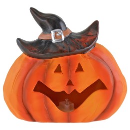Zucca con cappello e led che varia il colore a batterie per
