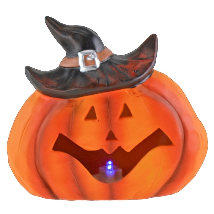 Calabaza con sombrero y luces LED que cambian de color a pilas