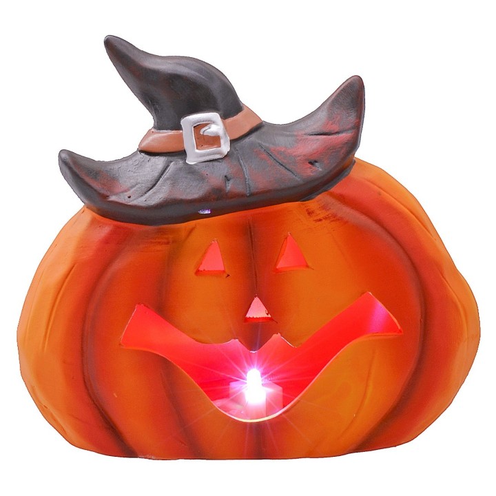 Zucca con cappello e led che varia il colore a batterie per