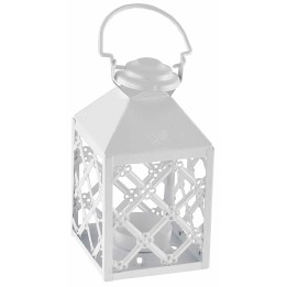 Lanterna bianca in metallo con porta lumino 7,5x7,5 x17,5 h