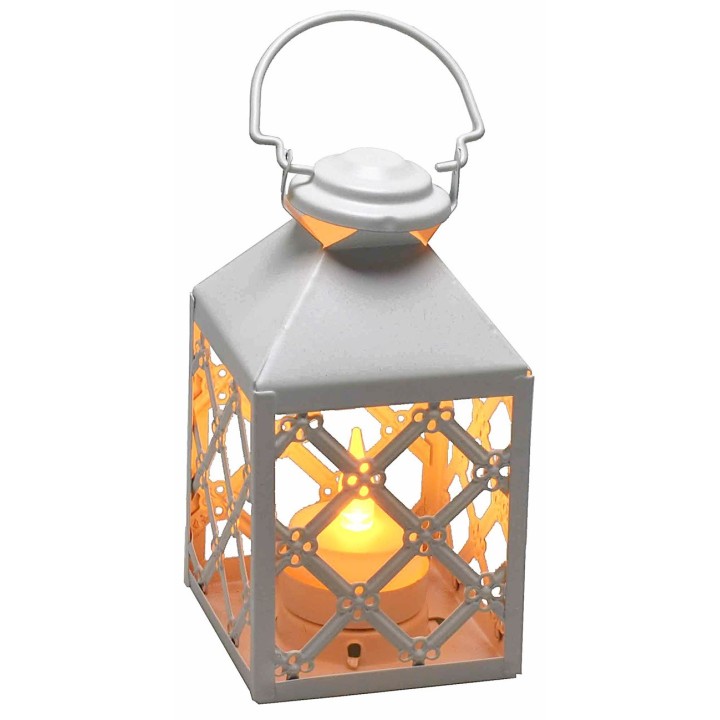 Lanterna bianca in metallo con porta lumino 7,5x7,5 x17,5 h