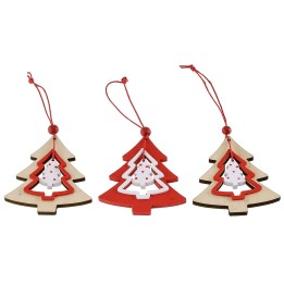 Set of 3 wooden tree hangers 6.8x8h cm Christmas