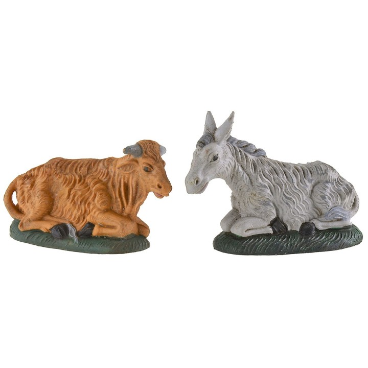 Juego de buey y burro en PVC para figuras de 10 cm