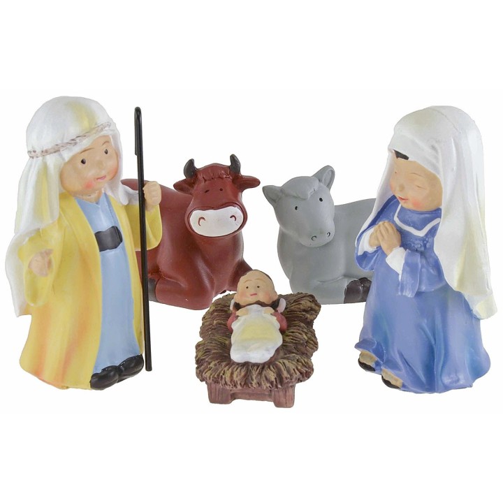 Nativity 5 subjects in resin 10 cm Oliver child style