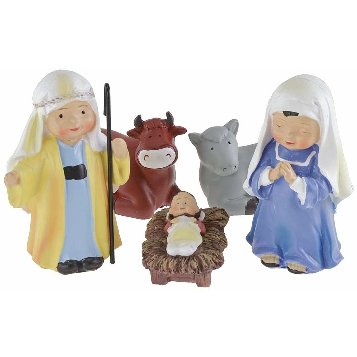 Natividad 5 figuras en resina de 10 cm estilo niño Oliver