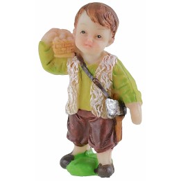 Pastorello con cesto di uova in resina cm 7 stile bambino Oliver