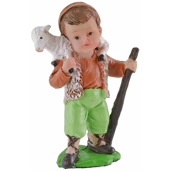 Shepherd with lamb in resin 7 cm Oliver child style