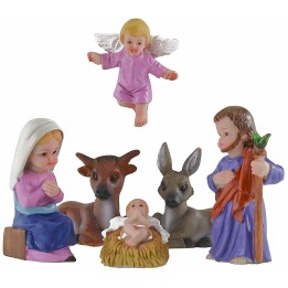 Natividad 6 figuras en resina de 7 cm estilo niño Oliver