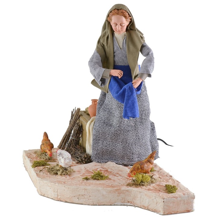 Campesina lux con gallinas en movimiento 30 cm