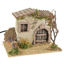 Casita rústica con fuego funcional de 19x15x14,5 cm h