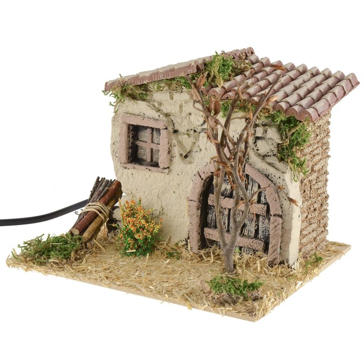 Rustic farmhouse with working fire 19x15x14.5 cm h
