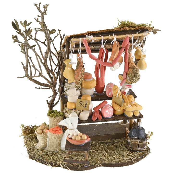 Escenografía con puesto de productos mixtos de 16x13,5x20 cm h