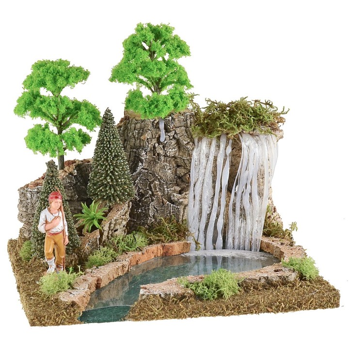 Cascada de montaña y lago para pesebre cm 25x21x22 h