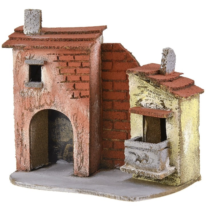 Nativity scene house with door and balcony 17x9x16 cm h