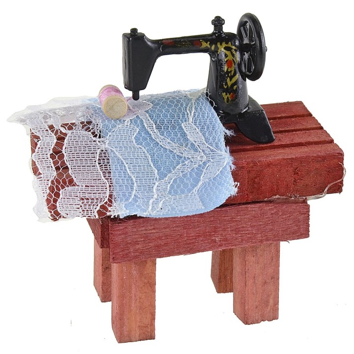 Sewing machine for nativity scene with fabric 3.5x1.4x2.7 h cm