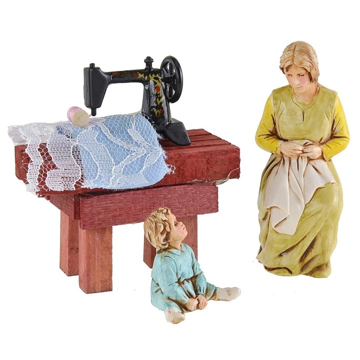 Máquina de coser para belén con tela de 3,5x1,4x2,7 cm h