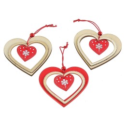 Set of 3 wooden heart decorations to hang 8x7.5 cm h