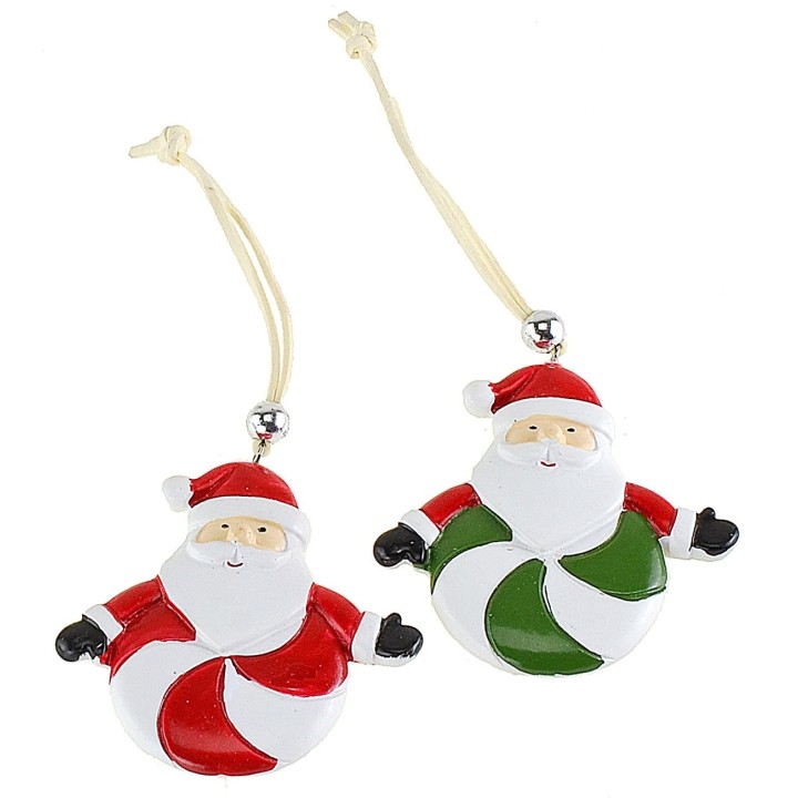 Juego de 2 colgantes de Papá Noel de resina de 7,5x7,4 cm h
