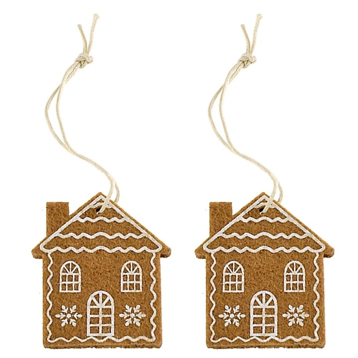 Pair of felt hanging houses 4.5x5.8 cm h