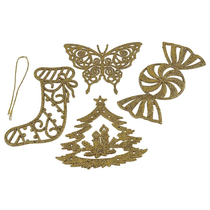 Set 4 decori natalizi oro glitterato