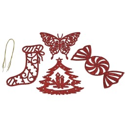 Conjunto de 4 adornos para árbol de Navidad rojo con brillantina